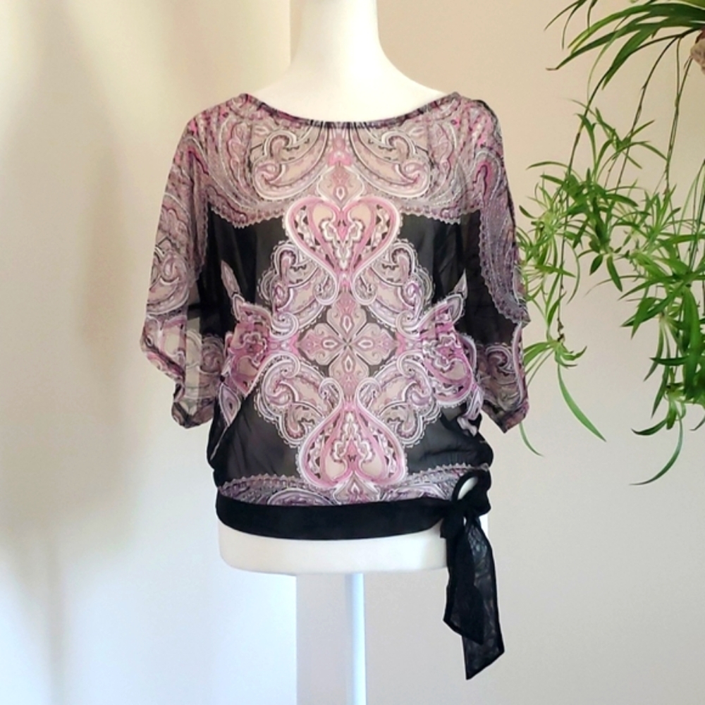 INC Sheer Top Peek-a-Boo Sleeves Size Small